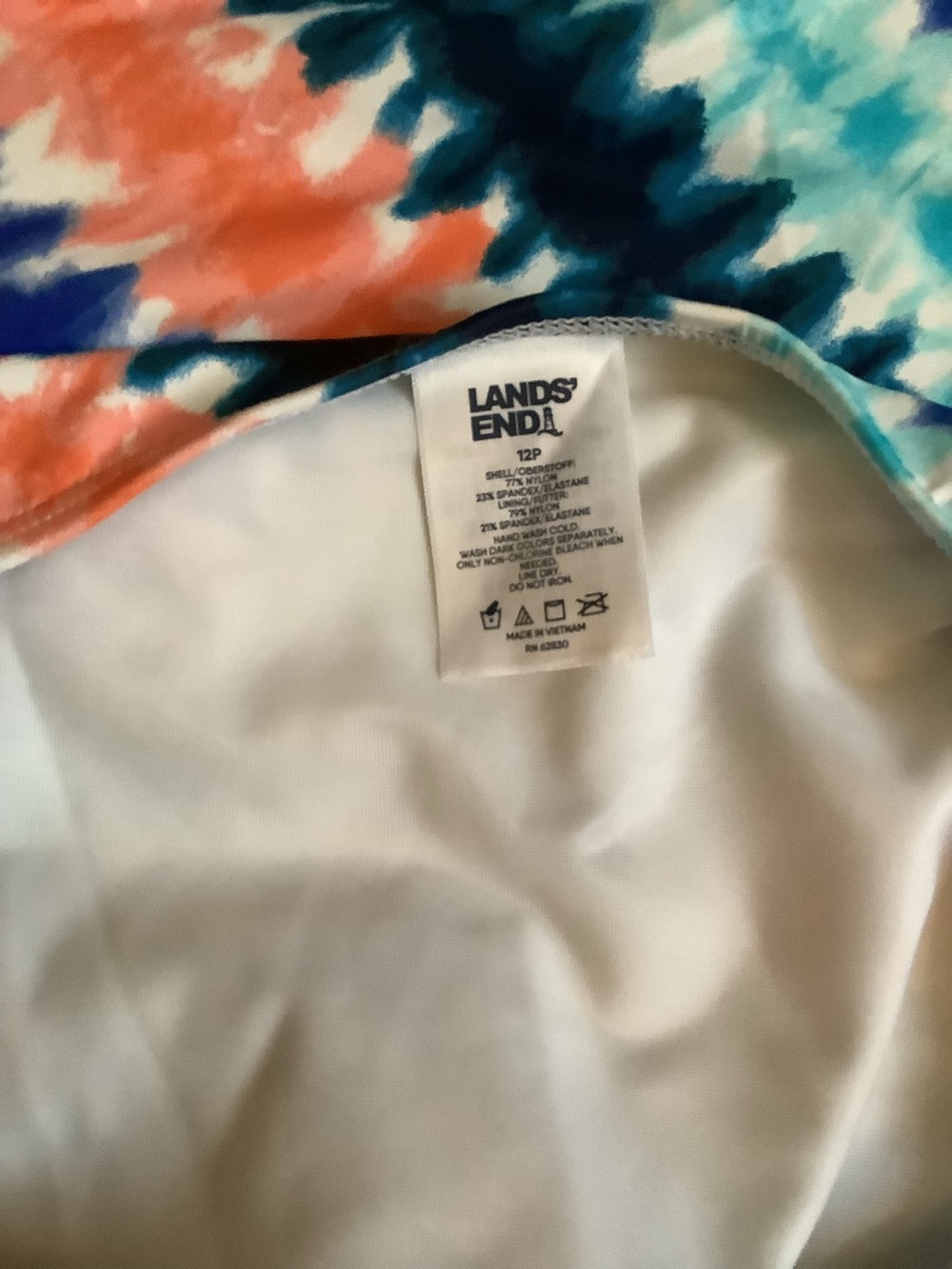 Lands End Tankini Swim Top-Orange Aqua Blue White Diagonal-High Neck-12P-NWOT - Picture 8 of 8